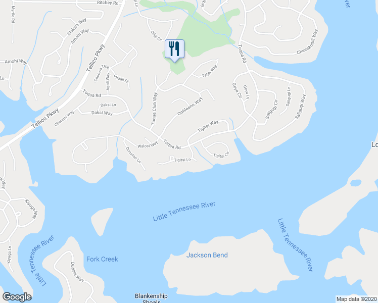 map of restaurants, bars, coffee shops, grocery stores, and more near 101 Tigitsi Lane in Loudon