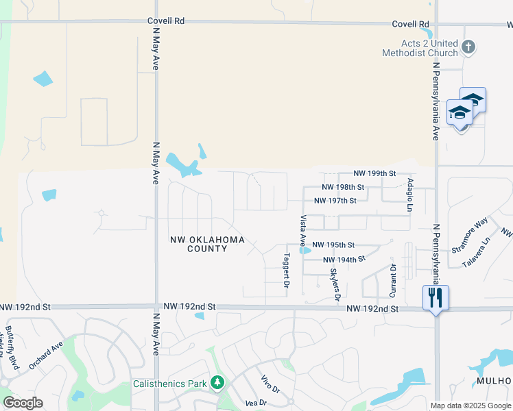 map of restaurants, bars, coffee shops, grocery stores, and more near 19812 Forsythe Drive in Edmond