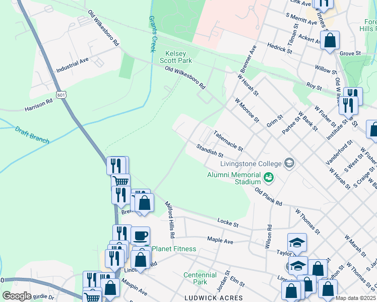 map of restaurants, bars, coffee shops, grocery stores, and more near 580 Brenner Avenue in Salisbury