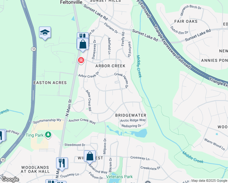 map of restaurants, bars, coffee shops, grocery stores, and more near 101 Malmedy Drive in Holly Springs