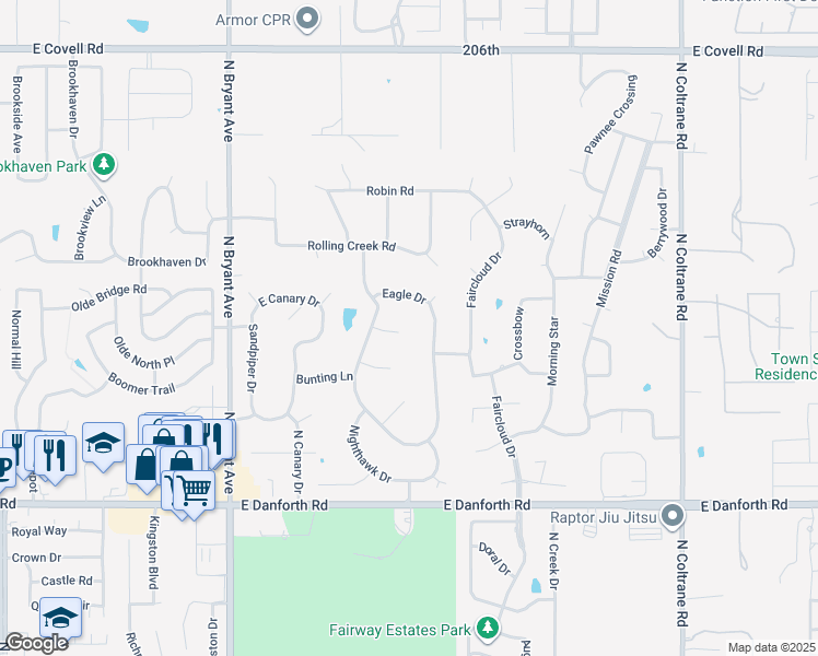 map of restaurants, bars, coffee shops, grocery stores, and more near 1929 Skylark Court in Edmond