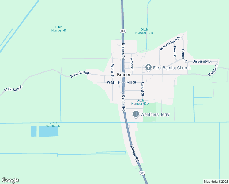 map of restaurants, bars, coffee shops, grocery stores, and more near 302 Poplar Street in Keiser