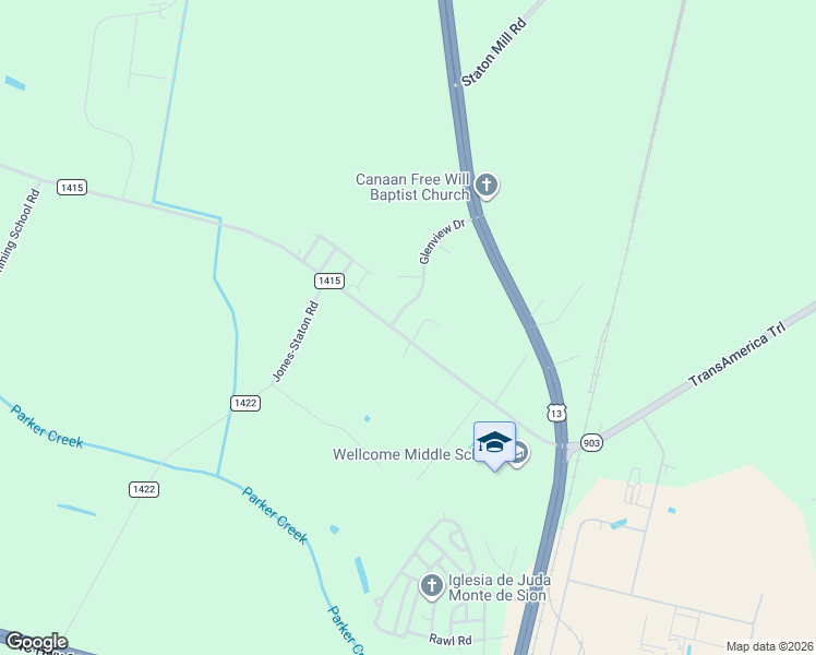 map of restaurants, bars, coffee shops, grocery stores, and more near 410 State Road 1415 in Greenville