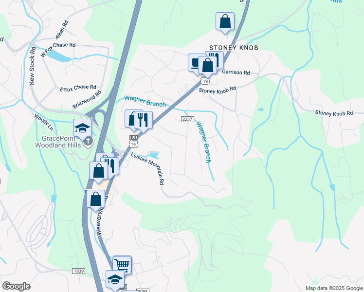map of restaurants, bars, coffee shops, grocery stores, and more near 3 East Baird Mountain Road in Asheville
