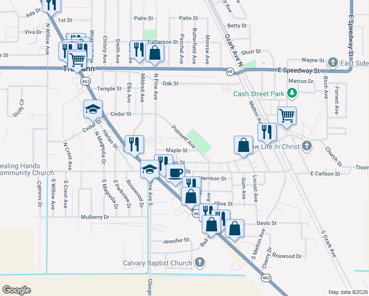 map of restaurants, bars, coffee shops, grocery stores, and more near 514 Maple Street in Trumann