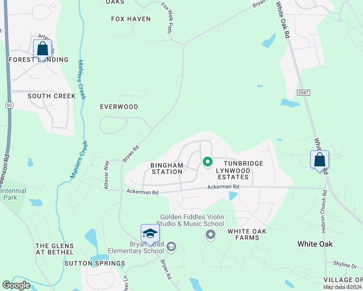 map of restaurants, bars, coffee shops, grocery stores, and more near 343 Steel Hopper Way in Garner