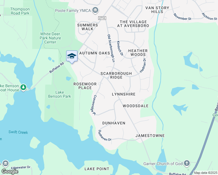 map of restaurants, bars, coffee shops, grocery stores, and more near 2404 Buffaloe Road in Garner