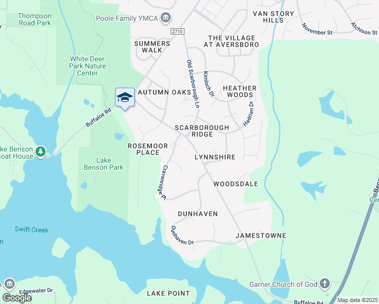 map of restaurants, bars, coffee shops, grocery stores, and more near 2404 Buffaloe Road in Garner