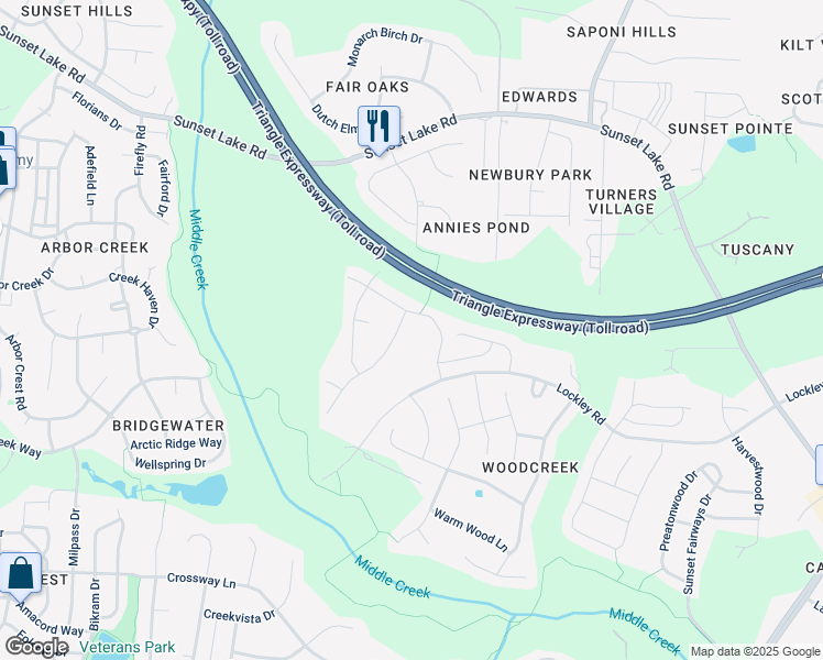 map of restaurants, bars, coffee shops, grocery stores, and more near 101 Harmony Creek Place in Apex