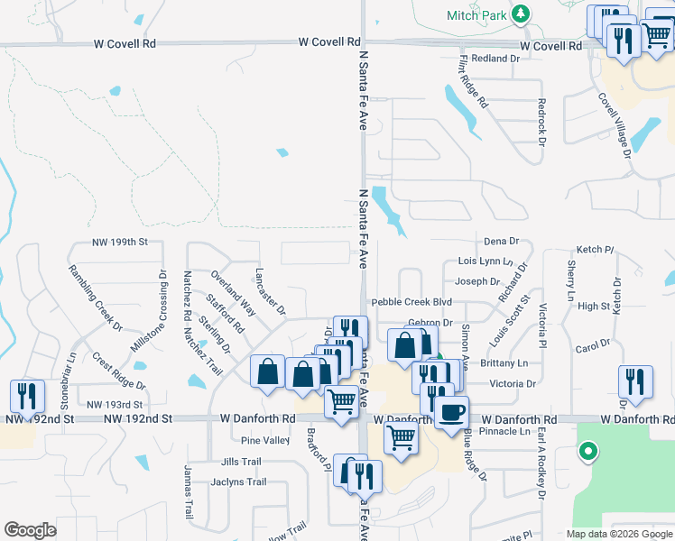 map of restaurants, bars, coffee shops, grocery stores, and more near 2316 Merlot Court in Edmond