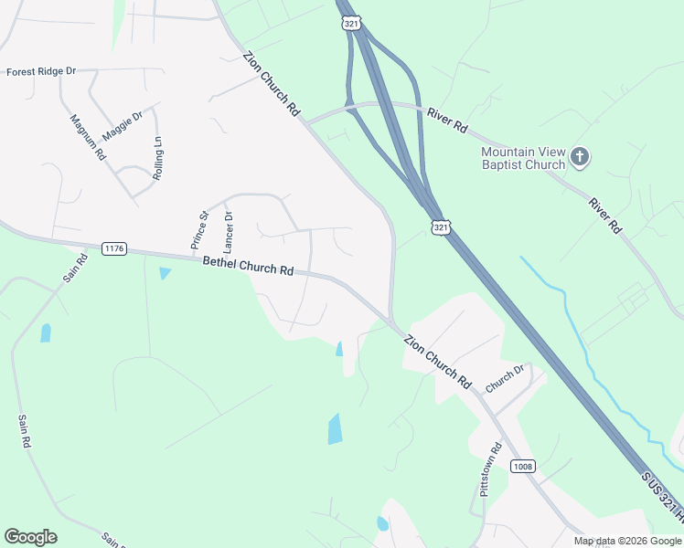 map of restaurants, bars, coffee shops, grocery stores, and more near 4580 Bethel Church Road in Hickory