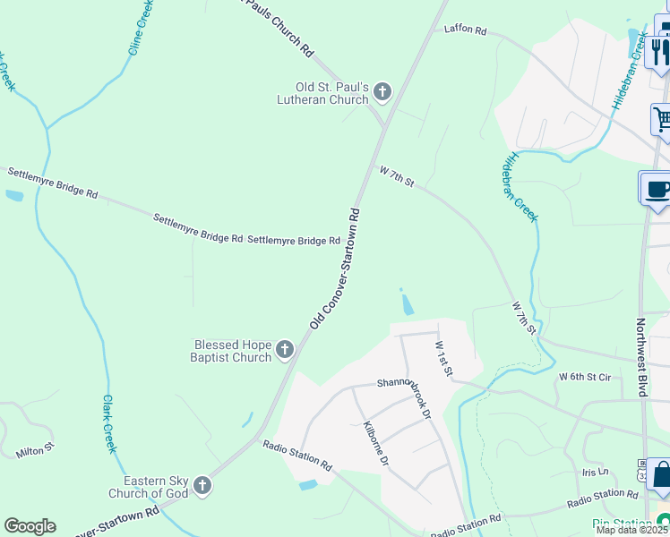 map of restaurants, bars, coffee shops, grocery stores, and more near 1795 Old Conover-Startown Road in Newton