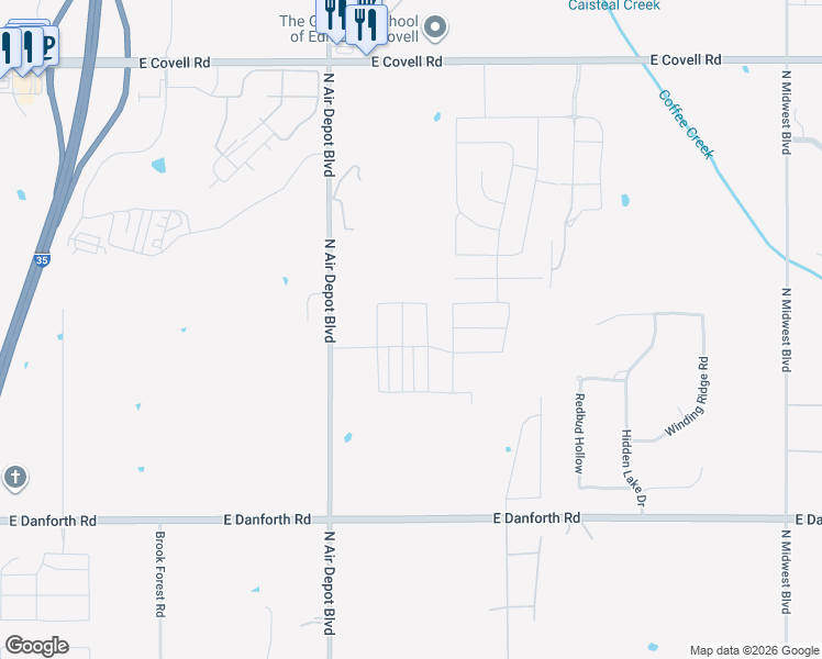 map of restaurants, bars, coffee shops, grocery stores, and more near 1300 North Air Depot Boulevard in Edmond