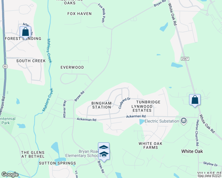 map of restaurants, bars, coffee shops, grocery stores, and more near 351 Steel Hopper Way in Garner