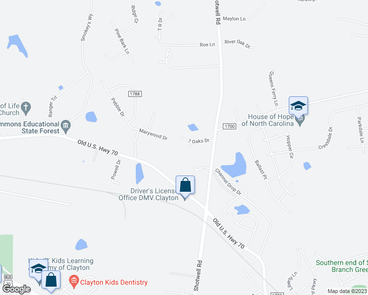 map of restaurants, bars, coffee shops, grocery stores, and more near 100 Dixie Court in Clayton