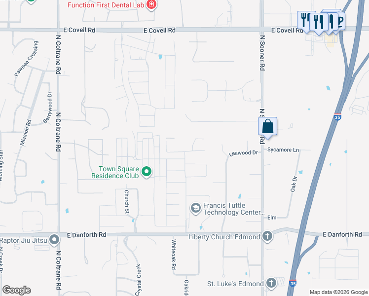 map of restaurants, bars, coffee shops, grocery stores, and more near 3780 East Covell Road in Edmond