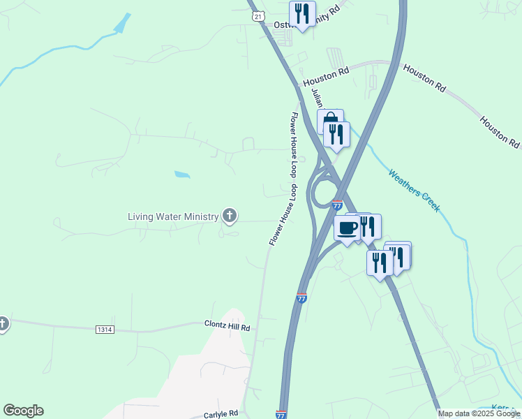 map of restaurants, bars, coffee shops, grocery stores, and more near 128 Lipe Rd in Troutman