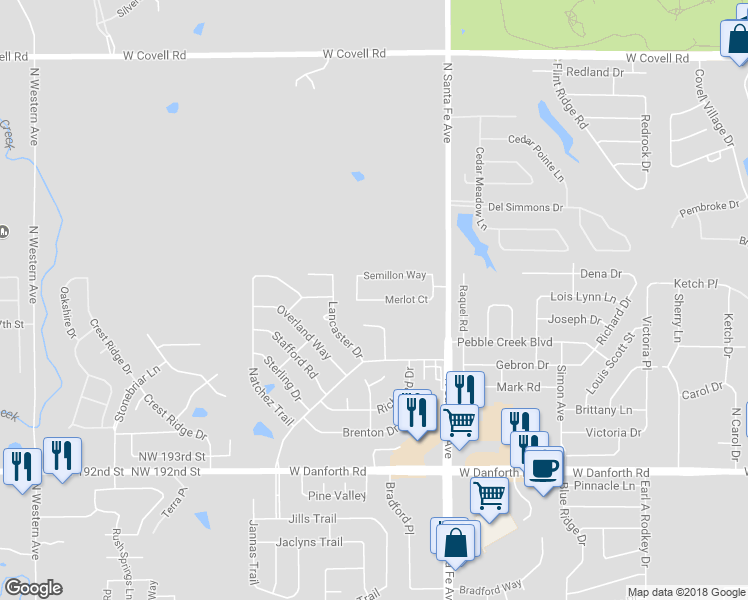 map of restaurants, bars, coffee shops, grocery stores, and more near 2624 Merlot Court in Edmond
