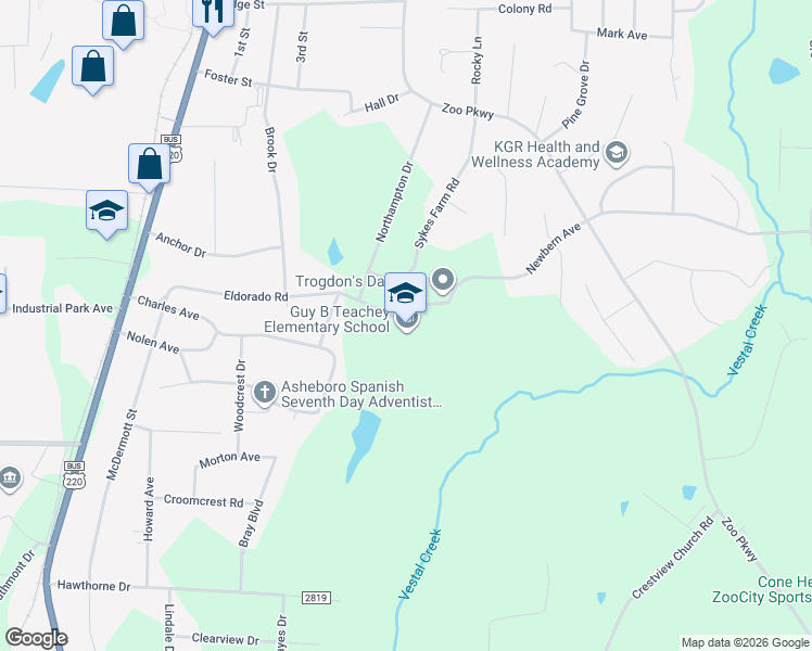 map of restaurants, bars, coffee shops, grocery stores, and more near 294 Newbern Avenue in Asheboro