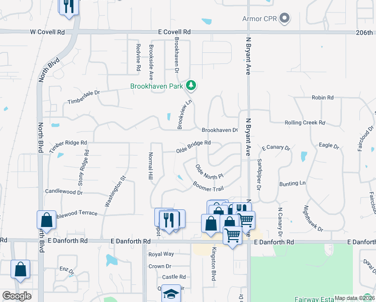 map of restaurants, bars, coffee shops, grocery stores, and more near 1109 Trolley Trail in Edmond