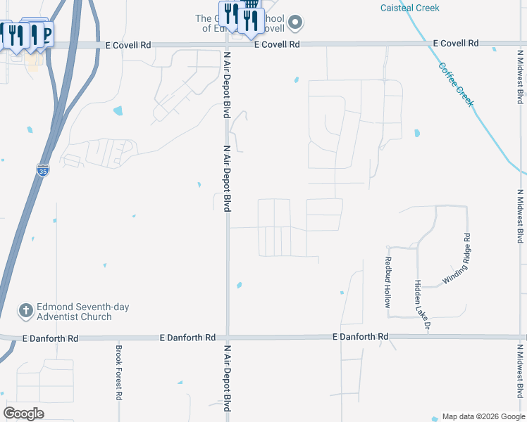 map of restaurants, bars, coffee shops, grocery stores, and more near 1300-2218 North Air Depot Boulevard in Edmond