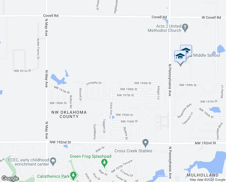 map of restaurants, bars, coffee shops, grocery stores, and more near 2452 Northwest 198th Street in Edmond