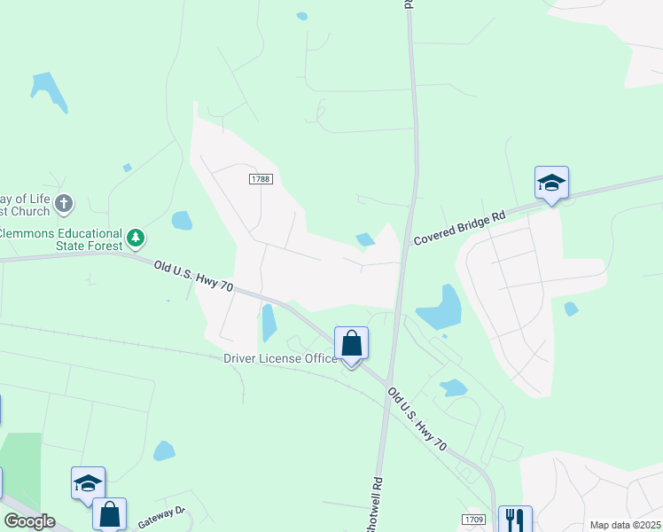 map of restaurants, bars, coffee shops, grocery stores, and more near 22 7 Oaks Drive in Clayton