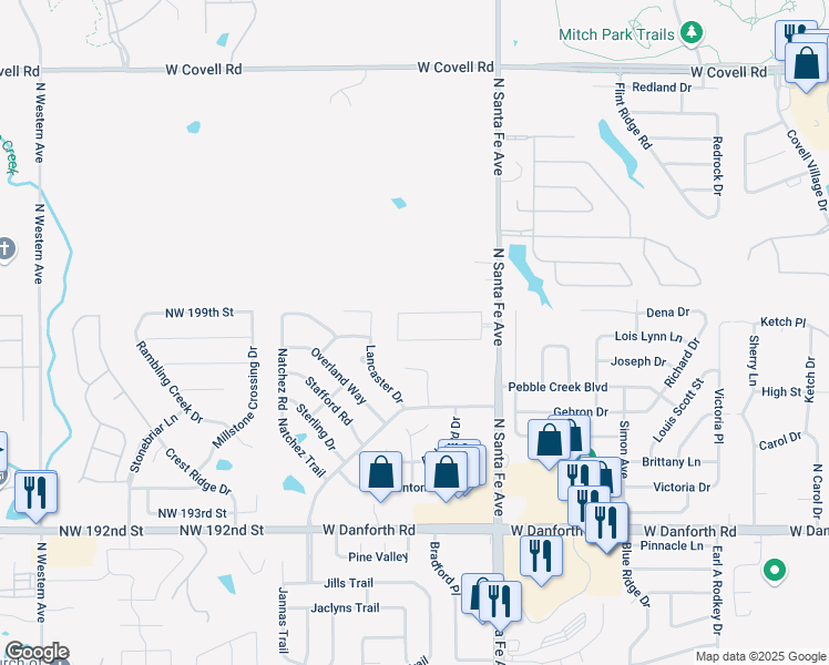 map of restaurants, bars, coffee shops, grocery stores, and more near 2624 Merlot Court in Edmond