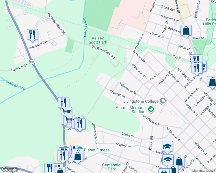 map of restaurants, bars, coffee shops, grocery stores, and more near 610 Brenner Avenue in Salisbury