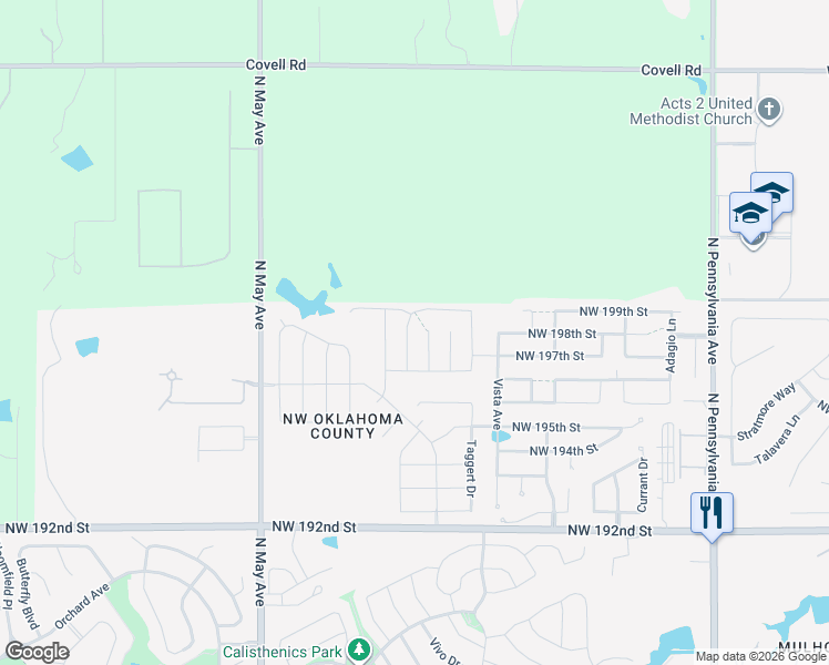 map of restaurants, bars, coffee shops, grocery stores, and more near 19817 Forsythe Drive in Edmond