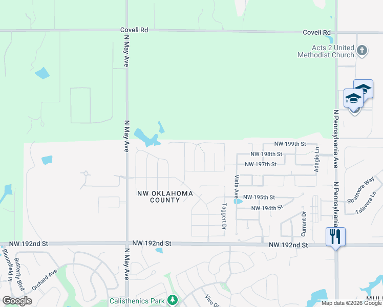 map of restaurants, bars, coffee shops, grocery stores, and more near 19817 Forsythe Drive in Edmond