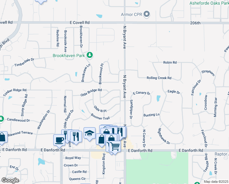 map of restaurants, bars, coffee shops, grocery stores, and more near 1304 Brookhaven Drive in Edmond