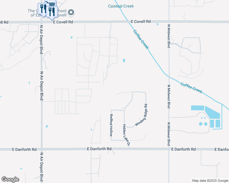 map of restaurants, bars, coffee shops, grocery stores, and more near 6505 Forest Creek Drive in Edmond