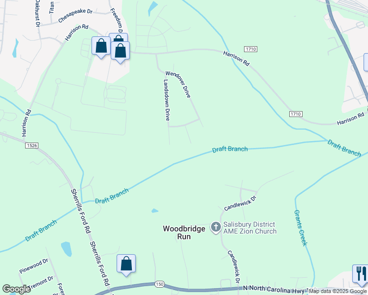 map of restaurants, bars, coffee shops, grocery stores, and more near 1084 Parkside Drive in Salisbury