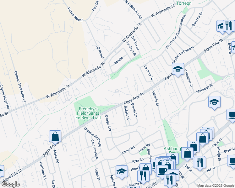 map of restaurants, bars, coffee shops, grocery stores, and more near 952 Acequia De Las Joyas in Santa Fe