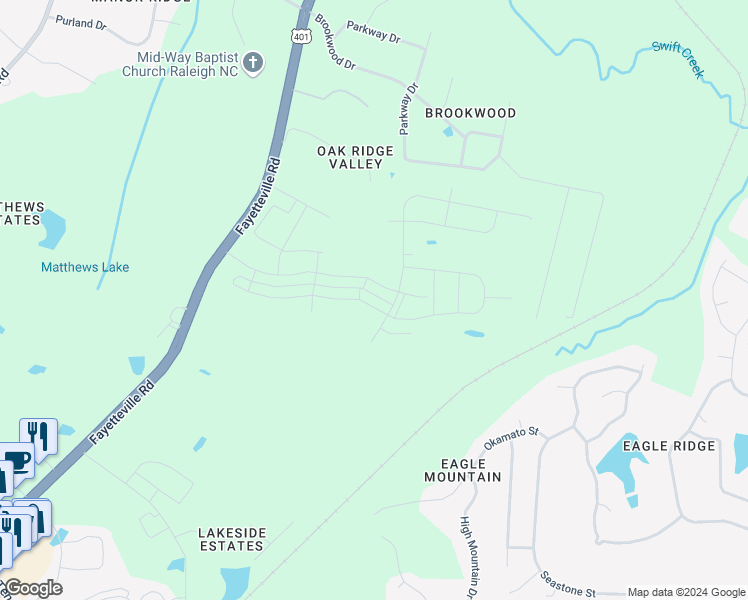 map of restaurants, bars, coffee shops, grocery stores, and more near 344 Glen Clova Drive in Raleigh