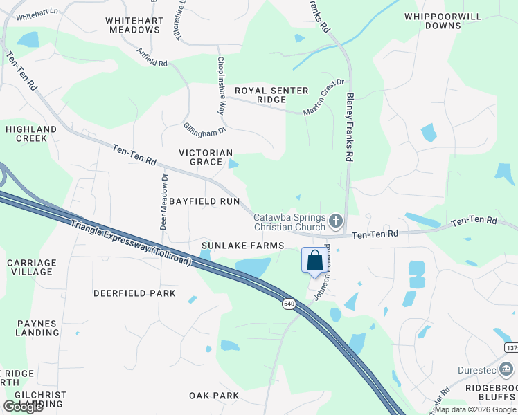 map of restaurants, bars, coffee shops, grocery stores, and more near 6521 Ten-Ten Road in Apex