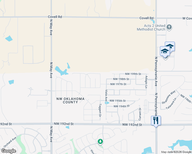 map of restaurants, bars, coffee shops, grocery stores, and more near 19824 Brunswick Court in Edmond
