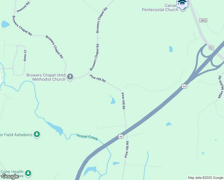 map of restaurants, bars, coffee shops, grocery stores, and more near 1022 Pine Hill Road in Asheboro