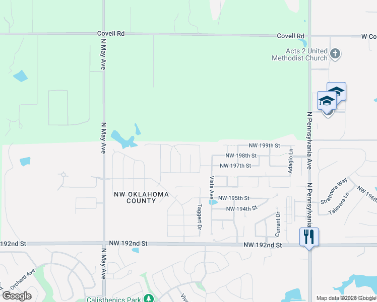 map of restaurants, bars, coffee shops, grocery stores, and more near 19824 Brunswick Court in Edmond