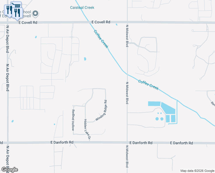 map of restaurants, bars, coffee shops, grocery stores, and more near 1918 Winding Ridge Road in Edmond