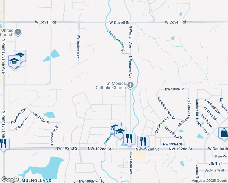 map of restaurants, bars, coffee shops, grocery stores, and more near 1209 Northwest 199th Street in Edmond