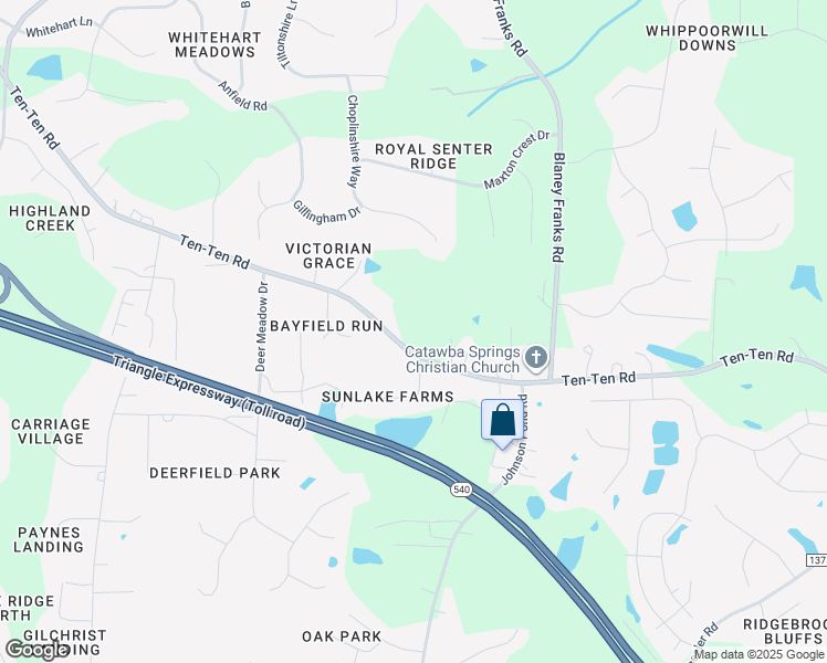map of restaurants, bars, coffee shops, grocery stores, and more near 6521 Ten-Ten Road in Apex