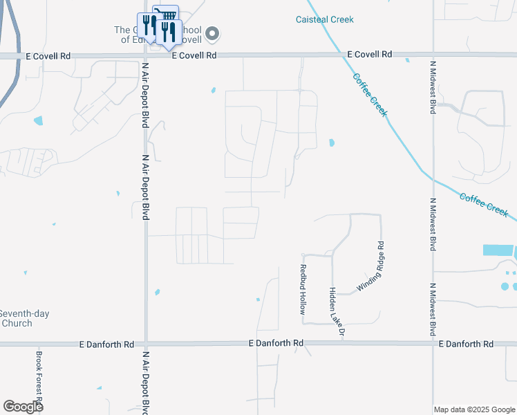 map of restaurants, bars, coffee shops, grocery stores, and more near 6505 Forest Creek Drive in Edmond