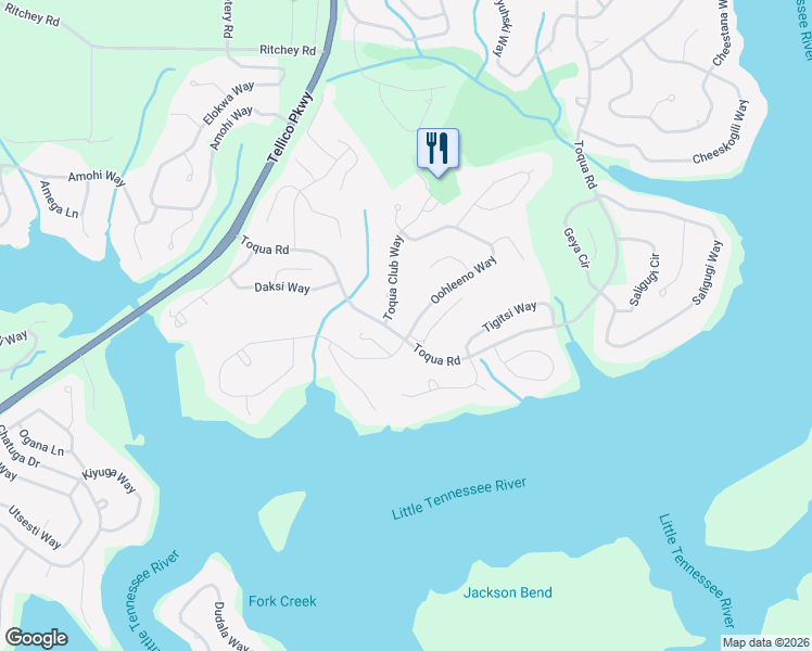 map of restaurants, bars, coffee shops, grocery stores, and more near 102 Toqua Club Way in Loudon