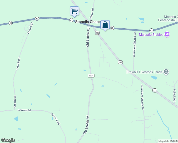 map of restaurants, bars, coffee shops, grocery stores, and more near 11111 Old Beulah Road in Kenly