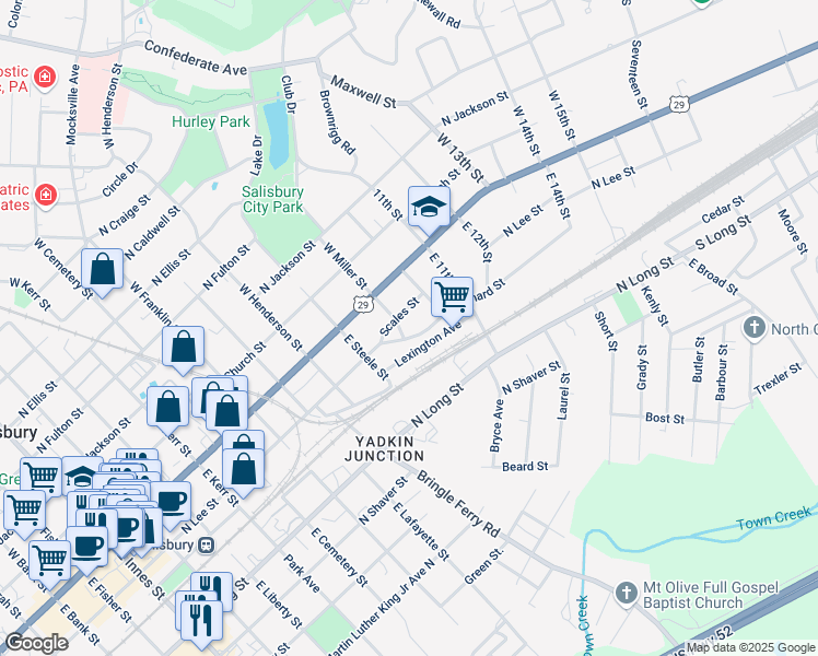 map of restaurants, bars, coffee shops, grocery stores, and more near 1010 Richard Street in Salisbury