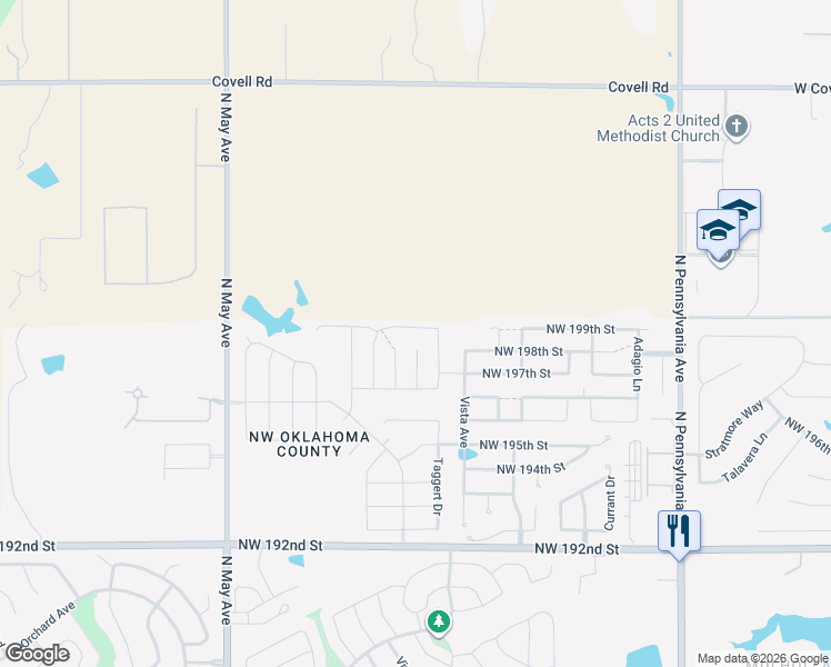 map of restaurants, bars, coffee shops, grocery stores, and more near 19824 Brunswick Court in Edmond