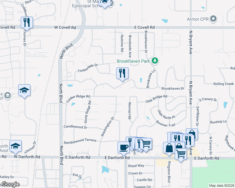 map of restaurants, bars, coffee shops, grocery stores, and more near 722 East Sunny Brook Place in Edmond
