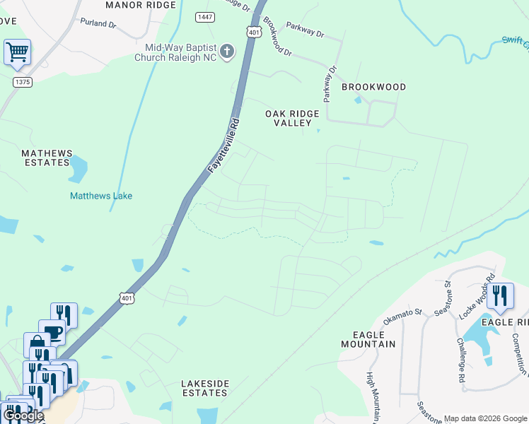 map of restaurants, bars, coffee shops, grocery stores, and more near 7027 Fayetteville Road in Raleigh